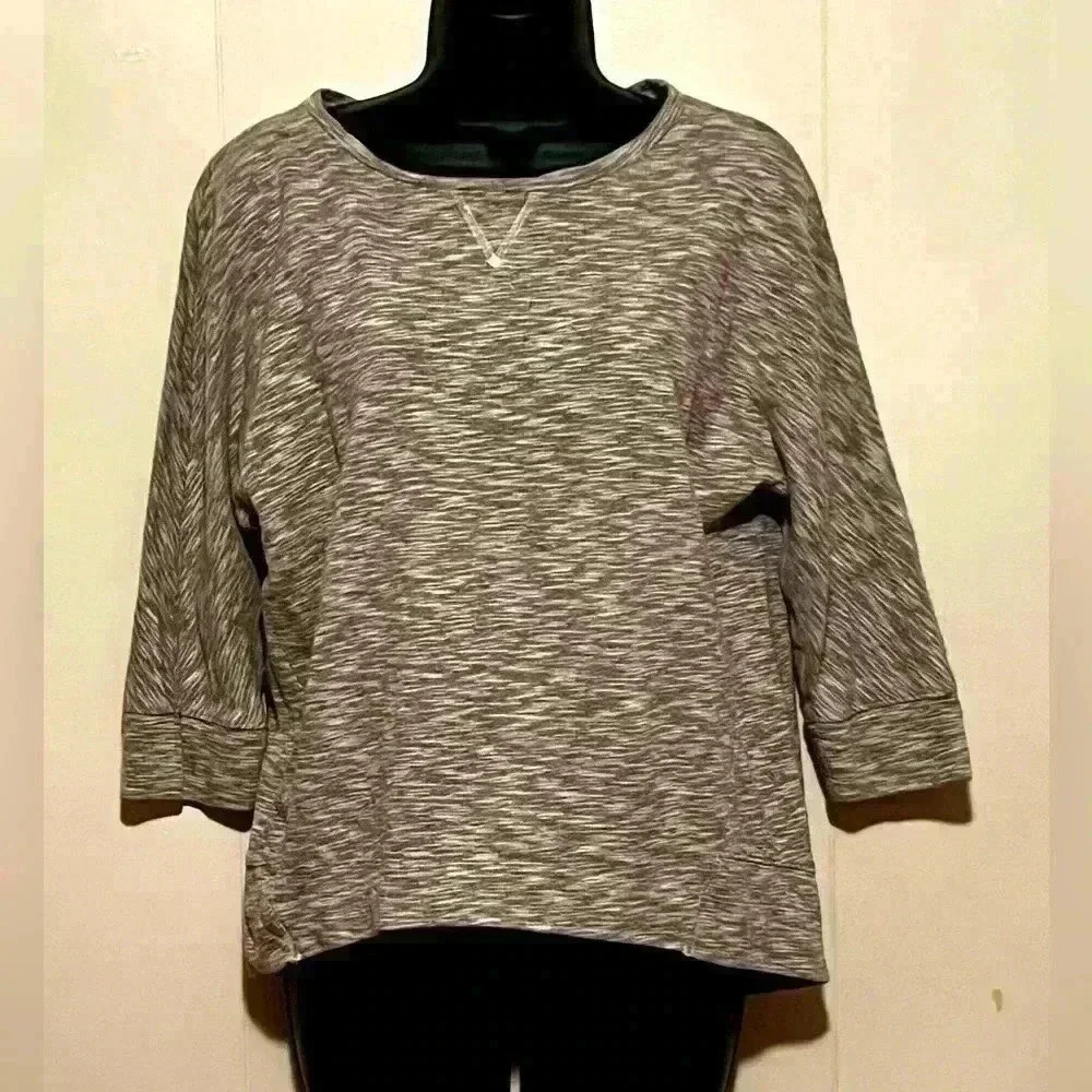 Loft Women's Sz XS 3/4 Sleeve Oversized Cozy Sweatshirt Marled Gray Pullover